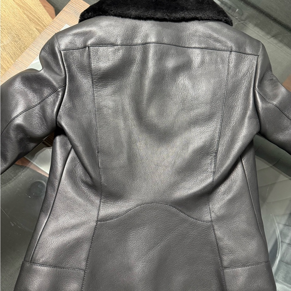 Hermes Black Leather Jacket with Plush Collar - Picture 8 of 8